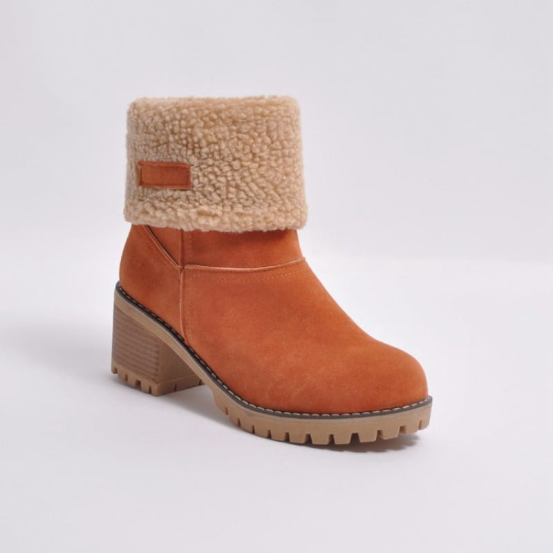 women cute warm short boots suede chunky mid heel round toe winter snow ankle booties