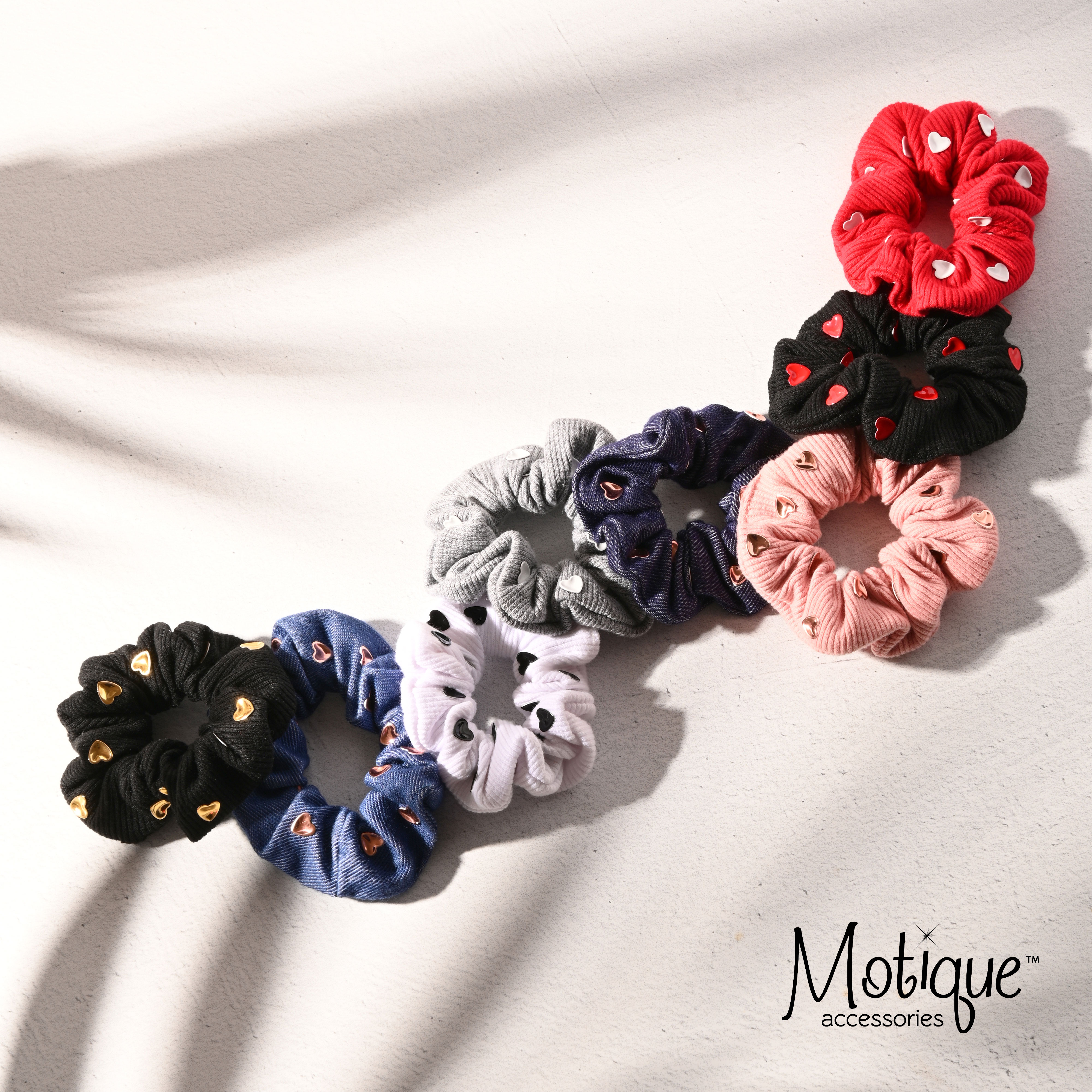 Cotton Hair Scrunchie with Hearts (Black Red Hearts)