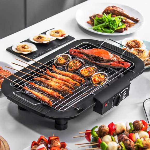 AMERTEERSmokeless Indoor Electric Grill Adjustable Temperature Control Dishwasher-Safe Parts