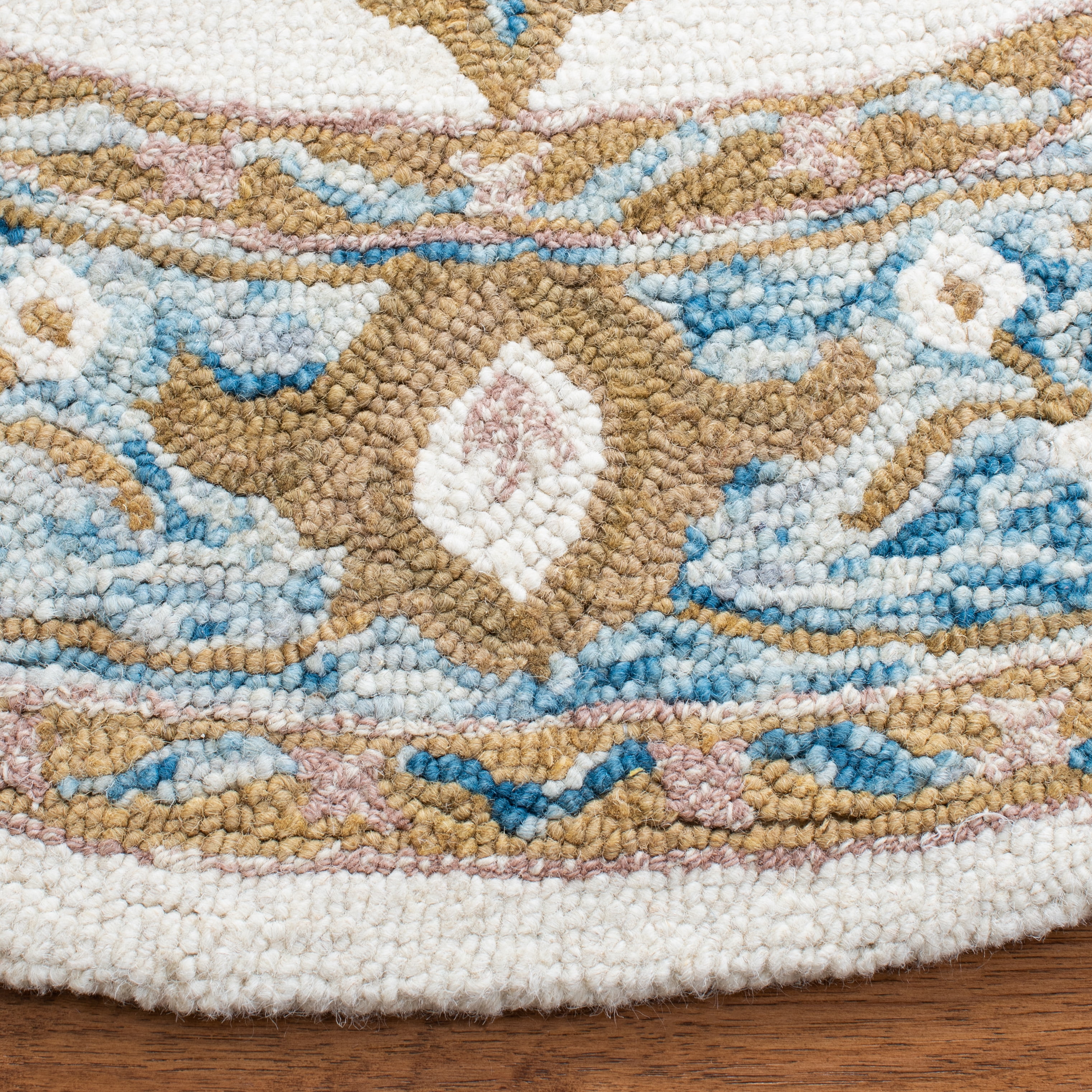 SAFAVIEH Micro-Loop Byron Geometric Striped Area Rug, Ivory/Blue, 5' x 5' Round