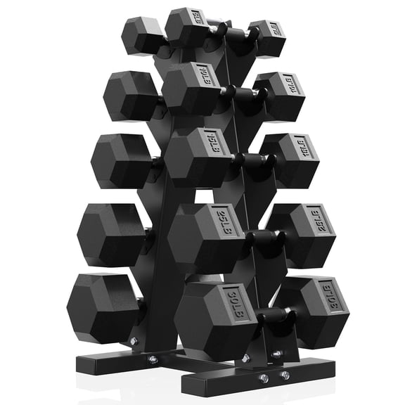 ROALW Hex Dumbbell Set Rubber Coated 170lb with Storage Rack for Strength Training