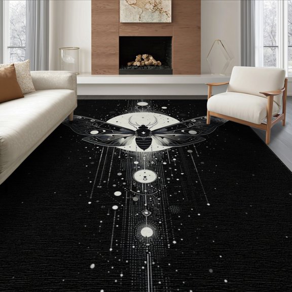 ODIKA 8'x10' Washable Area Rug Death Academia Moth Gothic Galaxy Phase Mystical Symmetry Witchy for King Size Bedroom Under Bed, Master Suite, Non-Shedding, Easy Care