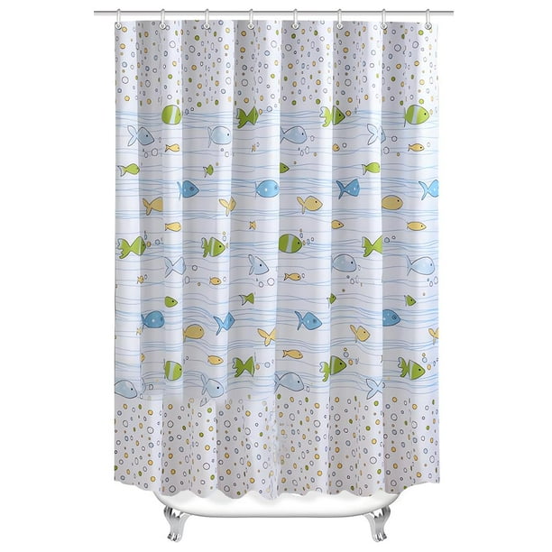 Cortina de ducha 200x200cm Bubble Fish, dobladillo con peso, tejido antimoho, repelente al agua, cortinas de baño de poliéster lavables con ojales y 12 anillas para cortina de ducha para baño, bañera