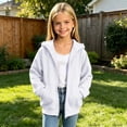 thumbnail image 6 of Boys Cotton Hoodie with Pockets Long Sleeve Casual Loose Fit Zip Up Kids Sweatshirt Jacket White 12, 6 of 8