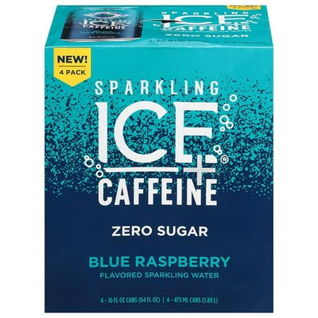 Sparkling Ice +Caffeine Blue Raspberry 4/16Oz - Pack of 2