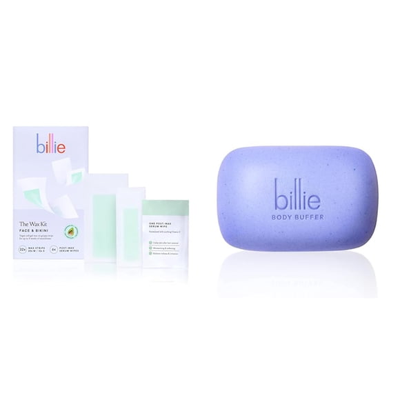 Kit de depilación Billie para rostro y bikini con 32 bandas y 6 toallitas sérum
