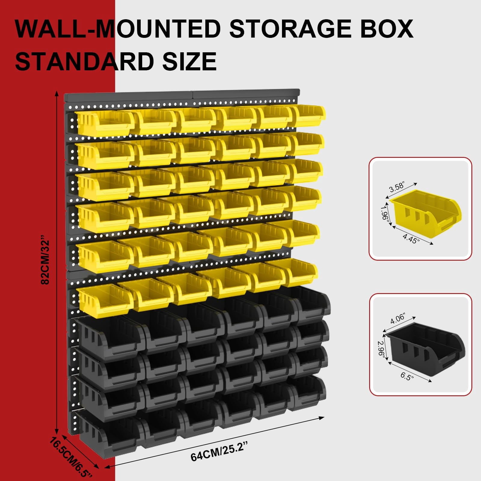 60 PCS Wall Mounted Storage Bins Organizer, Large Plastic Nut & Bolt Organizer with Pegboard, Screw Storage Bins for Garage, Workshop, Hardware, Crafts (Yellow & Black)