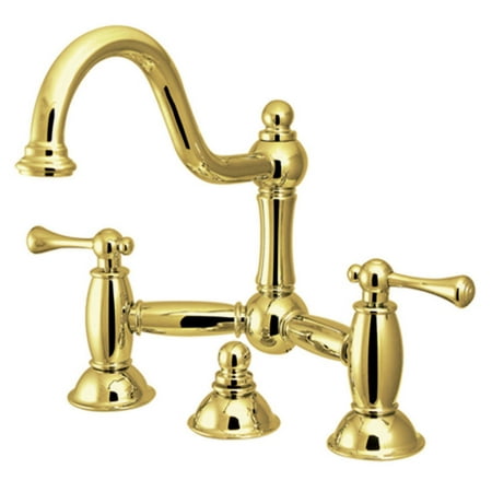 Chrome Bridge Lavatory Faucet - Kingston Brass KS3912BL Restoration Lavatory Bridge Faucet with Brass Pop-Up, Polished Brass
