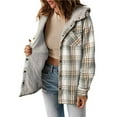 thumbnail image 2 of Women's Plaid Jacket Long Sleeve Button Down Fleece Hooded Jackets Warm Coat Gray-Yellow Checkered S, 2 of 7