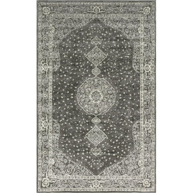 Unique Loom Bromley Collection Vintage Traditional Area Rug, 5 x 8 Feet, Dark Gray/Ivory