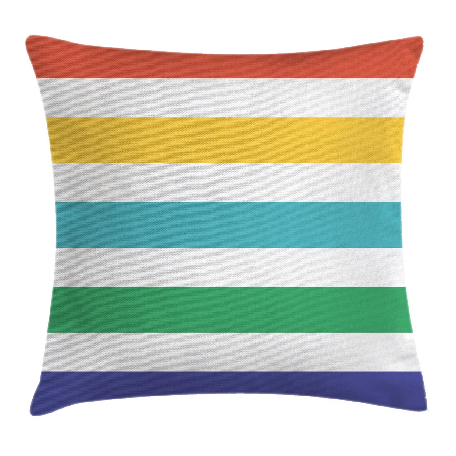 Striped Throw Pillow Cushion Cover, Rainbow Colored and White Fun Horizontal Lines Kids Room Red Yellow Blue Green Art, Decorative Square Accent Pillow Case, 18 X 18 Inches, Multicolor, by Ambesonne