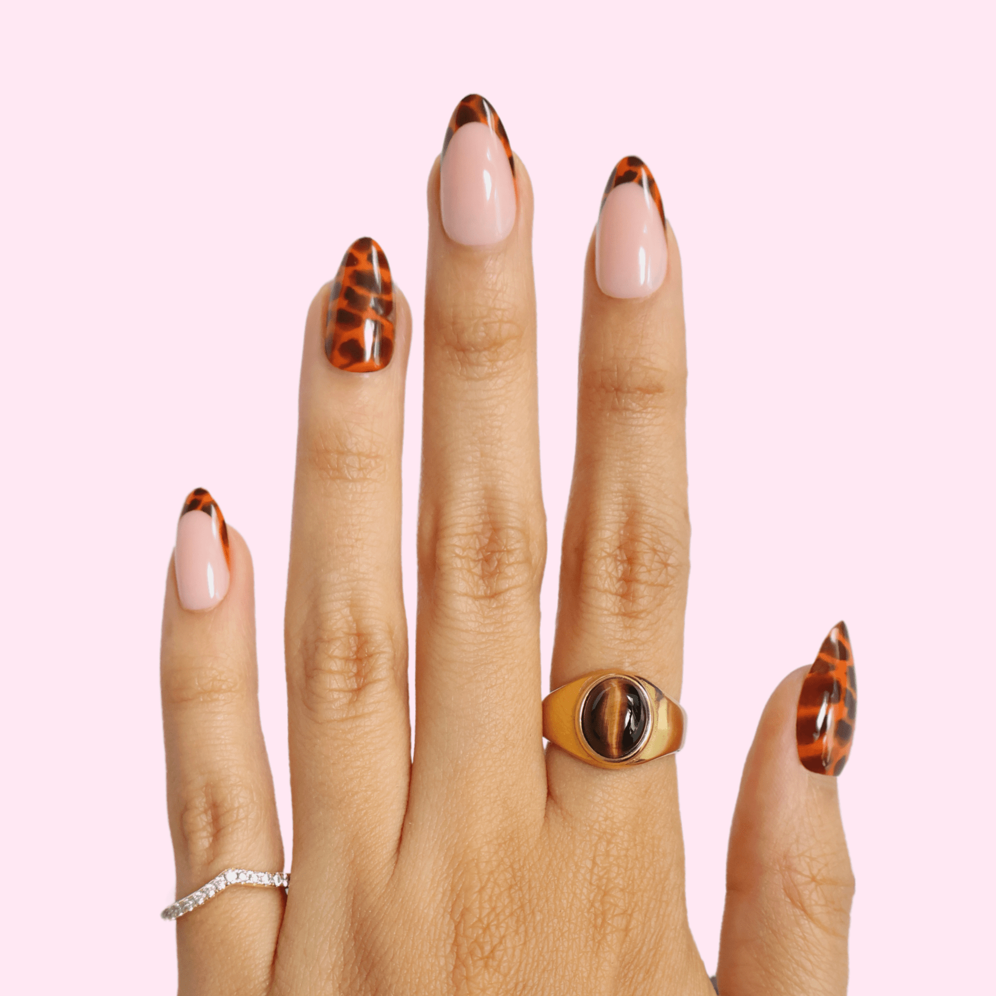 PaintLab Medium Oval Press On Nails, Tortoise Shell Tips, 30 Count