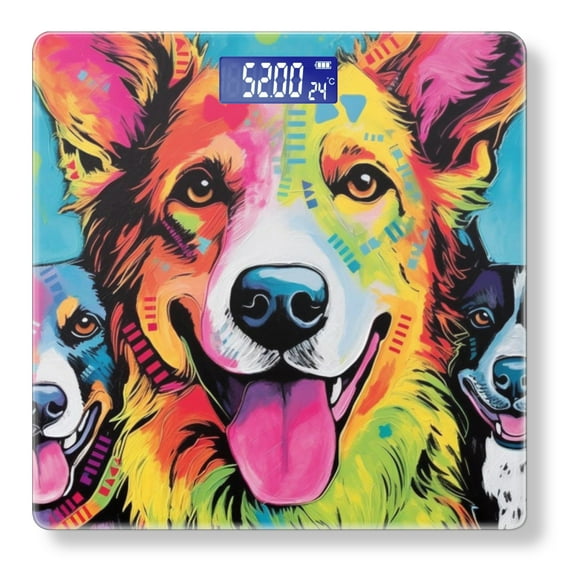 Bathroom Scale, Highly Accurate Digital Body Scale,Precisely Measures Weight up to 400 lbs-Three Happy Dogs In Colorful Background