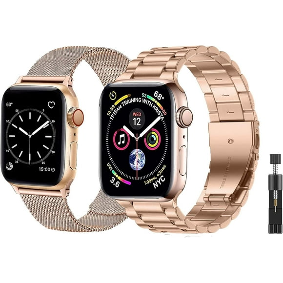 shiyou-2-Pack Stainless Steel Strap Compatible with Apple Watch Strap 38mm 40mm 41mm 42mm(Series 10), Apple Watch Band Series Ultra/Ultra2/SE2/SE/10 9 8 7 6 5 4 3 2 1, Rose Gold
