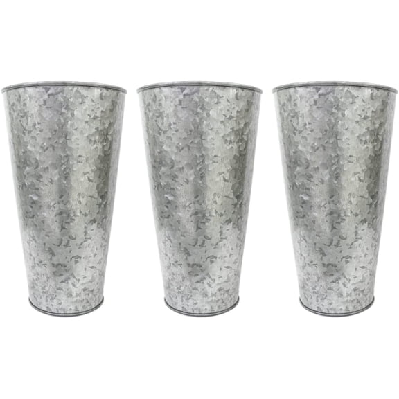 Hosley Set of 3, Gray Metal Galvanized Vases French Buckets 9 Inch High