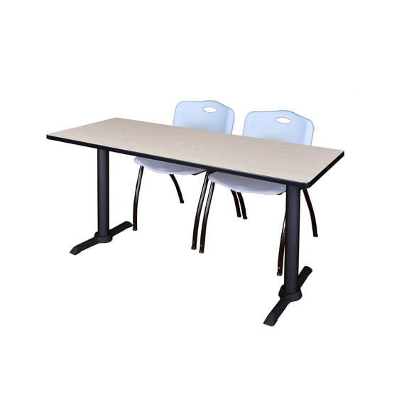 Cain 72" x 24" Maple Training Table and 2 "M" Stack Chairs, Multiple Colors
