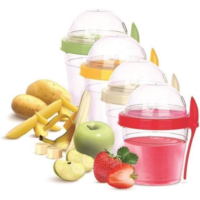 4 Pack 17 oz Small Breakfast On The Go Yogurt Parfait Cups, Reusable Plastic Containers with Lids and Spoons, Perfect Jars for Overnight Oats Cereal Granola Oatmeal (4 Pack - 2)