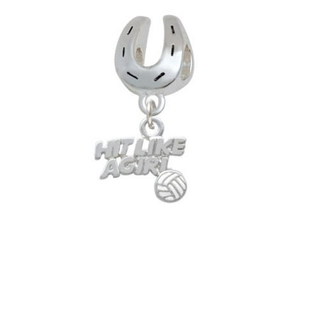 Hit Like a Girl with Enamel Volleyball - Horseshoe Charm Bead