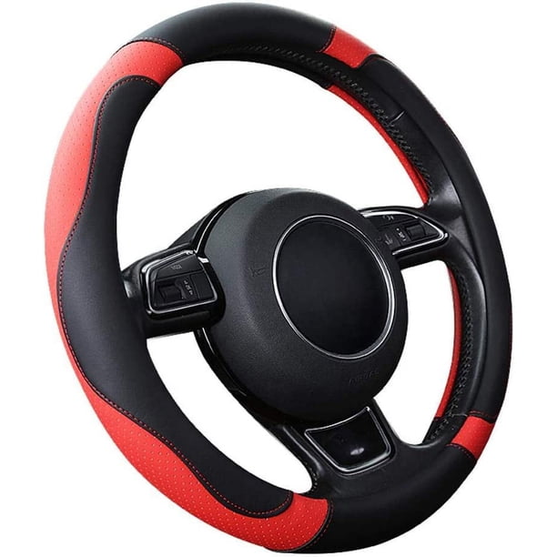 Funda universal para volante de coche, de microfibra y cuero, 37-38 cm (15"), antideslizante, transpirable y duradera (roja)