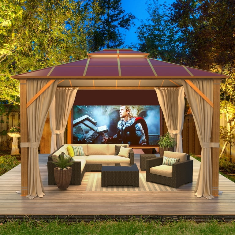 Richryce 10x12ft Hardtop Gazebo, Wooden Finish Coated