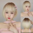 thumbnail image 2 of Peluca de cabello sintético con flequillo para mujer, cabellera corta Bob, color marrón claro, liso, Natural, resistente al calor, Cosplay diario, 2 of 4