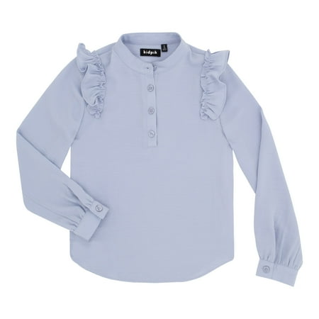 

KIDPIK Girls Long Sleeve Button Down Ruffle Solid Henley Top Size: 2T - XXL (16)