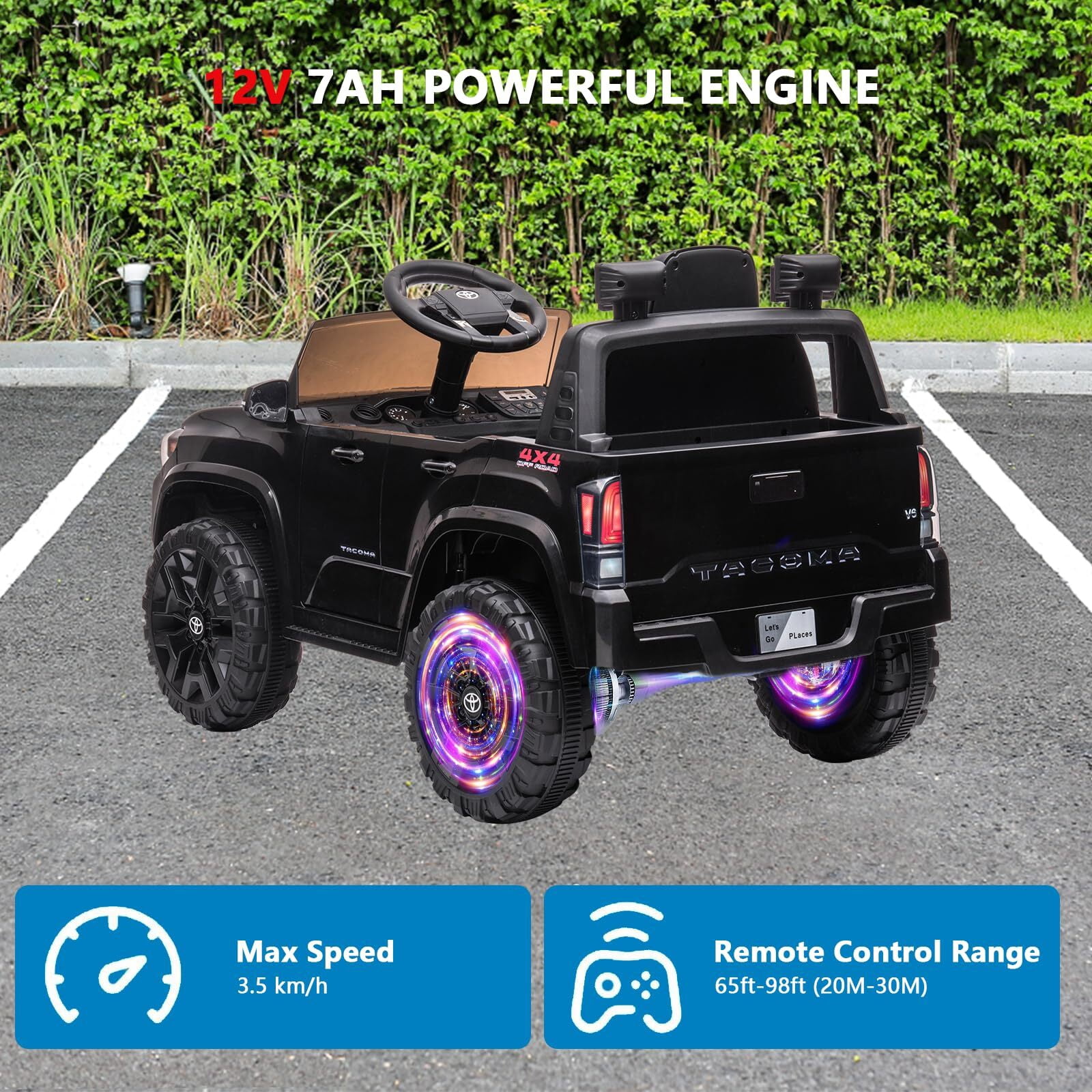 Sakiyr Licensed Toyota Tacoma 12V Kids Ride-On Car with Parent Remote Control | Spring Suspension | Safety Belt | Soft Start | LED Headlights | for 37-72Months