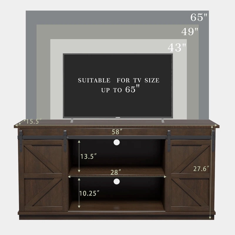 FunniHomi 58 Inch Farmhouse TV Stand Entertainment Center with Sliding Barn Doors and Storage Cabinets for TVs up to 65 Inches