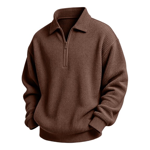 Grblisyd Boys Waffle Knit Quarter Zip Sweatshirts Long Sleeve Stand Up Collar Pullover Soft Breathable Casual Outfits for Kids