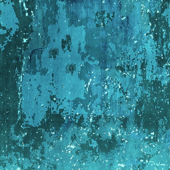 Ahgly Company Indoor Square Oriental Turquoise Blue Industrial Area Rugs, 6' Square