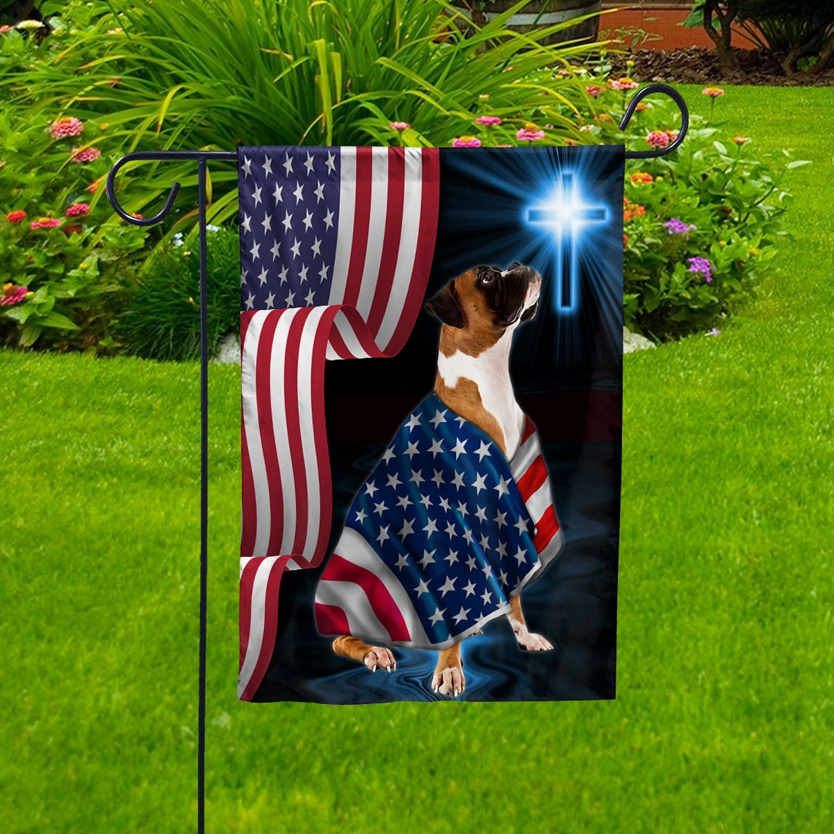 American Flag Boxer Dog Wearing Flag American Patriot Patriotic 4th of july House Flag, Double-Sided Decorative Outdoor Flag, Patriotic Polyester Yard Flag 29.5 x 39.5 in