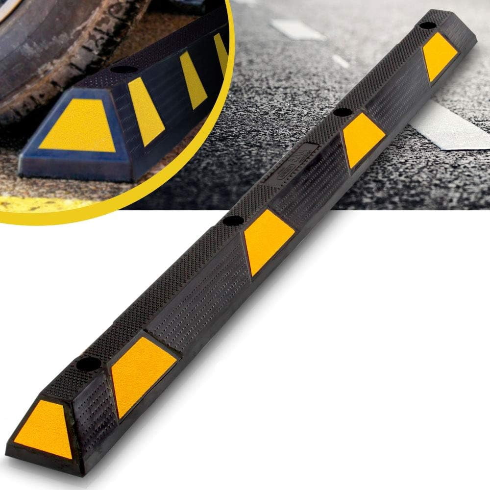 Wisykoke 2Pcs Heavy Duty Rubber Parking Curb 72" Black Striped Long - Car Garage Wheel Stopper- Professional Grade Parking w/ Yellow Reflective Tape for Car, Truck, Trailer &RV