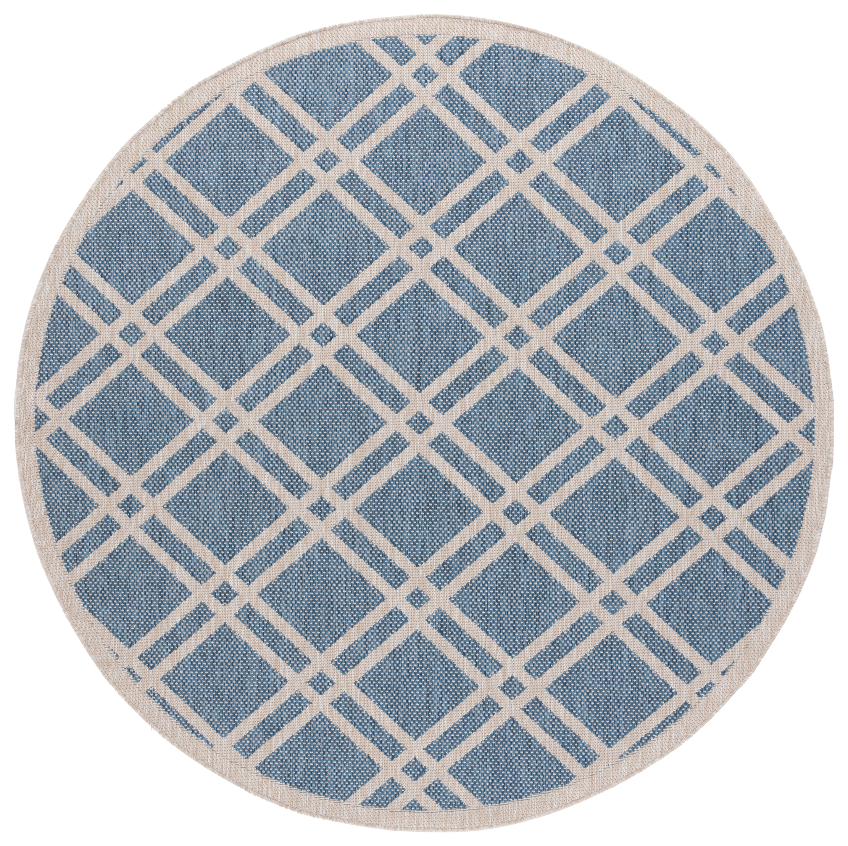 SAFAVIEH Beach House Aylen Geometric Indoor/Outdoor Area Rug, Blue/Ivory, 6'7" x 6'7" Round