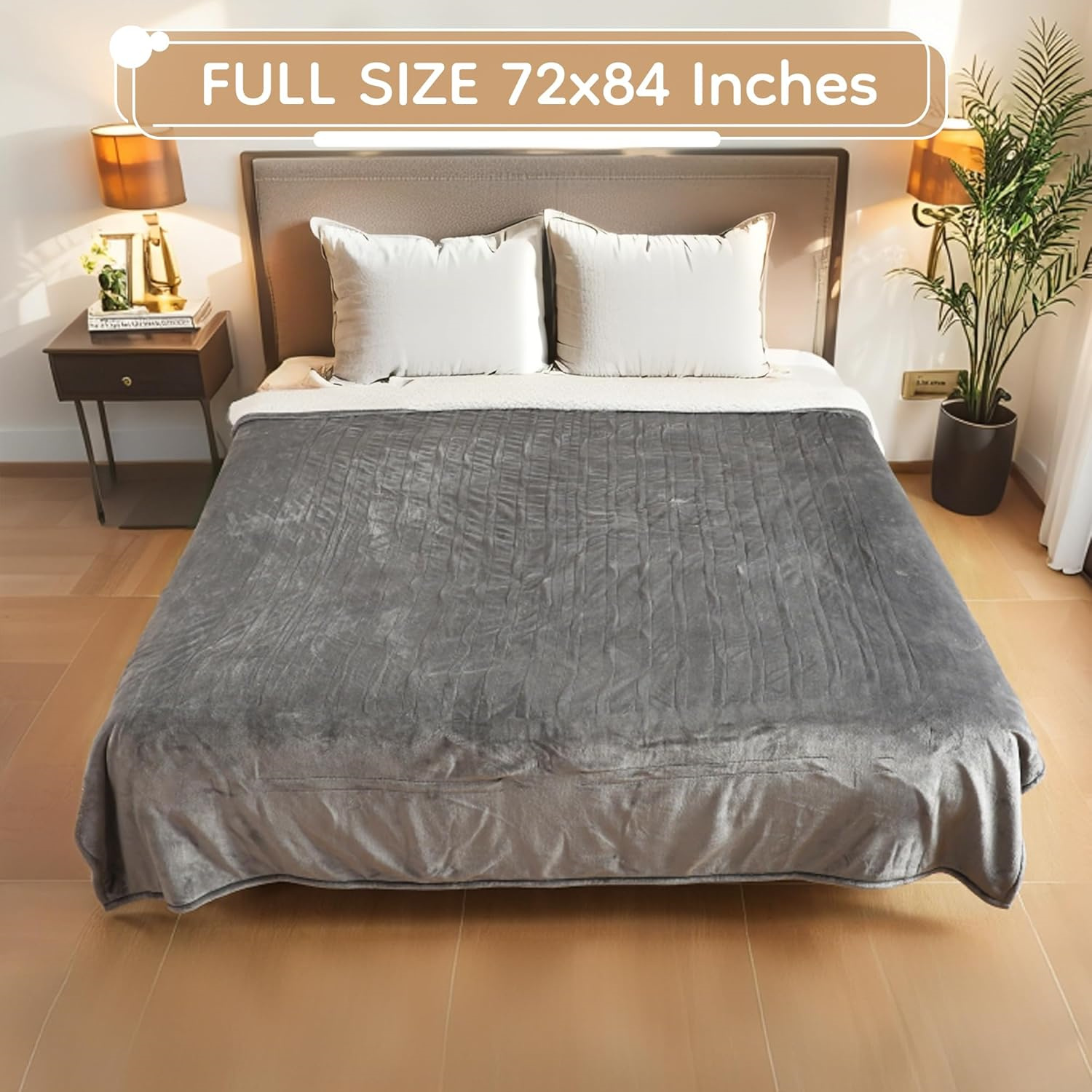 Electric Heated Blanket Full Size - 72"x84", Soft Flannel Heating Blanket, 10 Heating Levels, 1-12 H Auto Shut Off, Breathable Warm and Washable for Bed, Light Grey