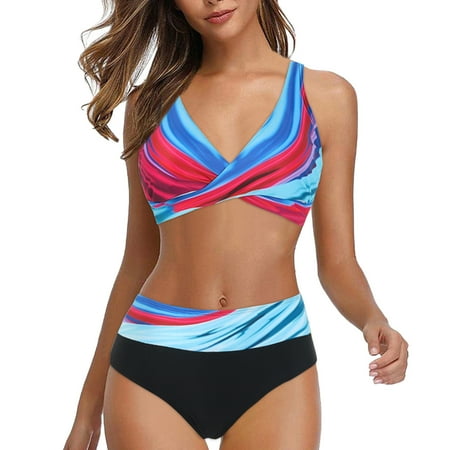 

CLZOUD Bikinis for Women 2023 Multicolor Women Cross Sport Bra Flower Printed Beach Beachwear Swim Tankini Bandeau Bandage Bikini Set Push Up Swimwear Bathing Suit Two Pieces Bikini Set Swimsuits M