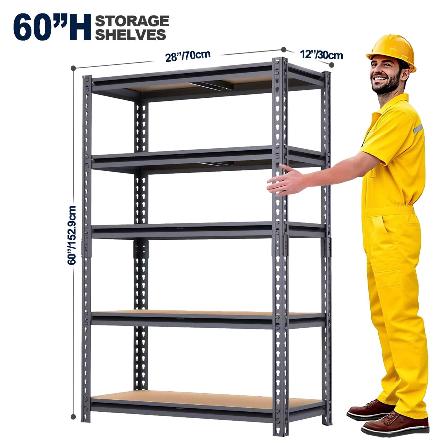 Professional 5-Tier Metal Storage Shelving Unit, 2400 lbs Capacity Heavy Duty Rack, 60"H x 28"W x 12"D