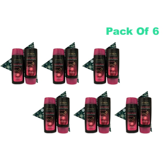 L'Oreal Color Vibrancy Nourishing Shampoo & Conditioner 3 oz - Travel Size Combo Set (Pack OF 6)