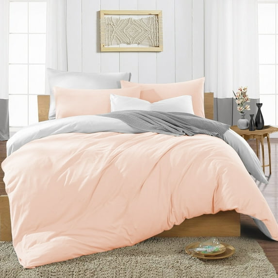 Duvet Cover 3 Piece Egyptian Cotton Cozy & Breathable 600 Thread Count Reversible Duvet Covers with Zipper Closure & Corner Ties Soft Comforter Cover (Twin/Twin XL, Peach )