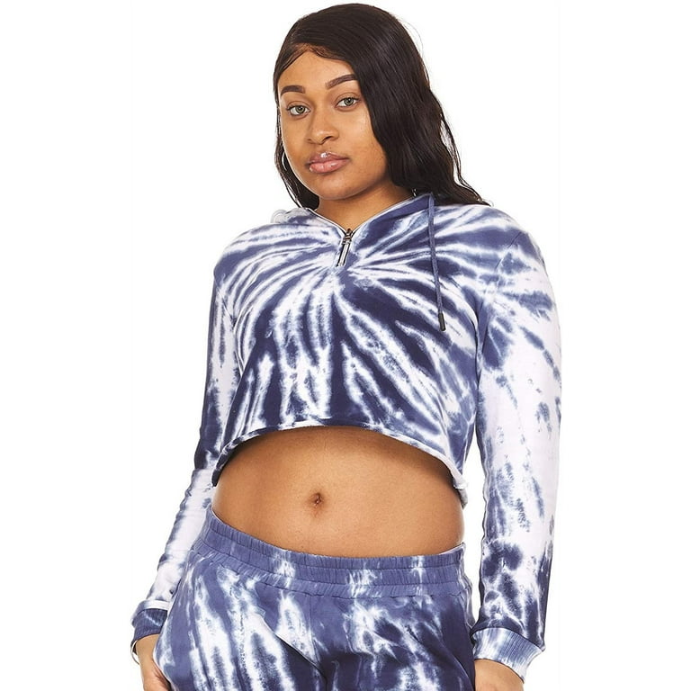 Long Sleeve Cropped Hoodie Sweatshirt for Teen Girls Half Zip Body Dip Tie Dye Blue White X Large Walmart