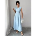 thumbnail image 4 of Elegant V-Neck Short Sleeve A-Line Maxi Dress with Waist Cinch for Women, 4 of 7