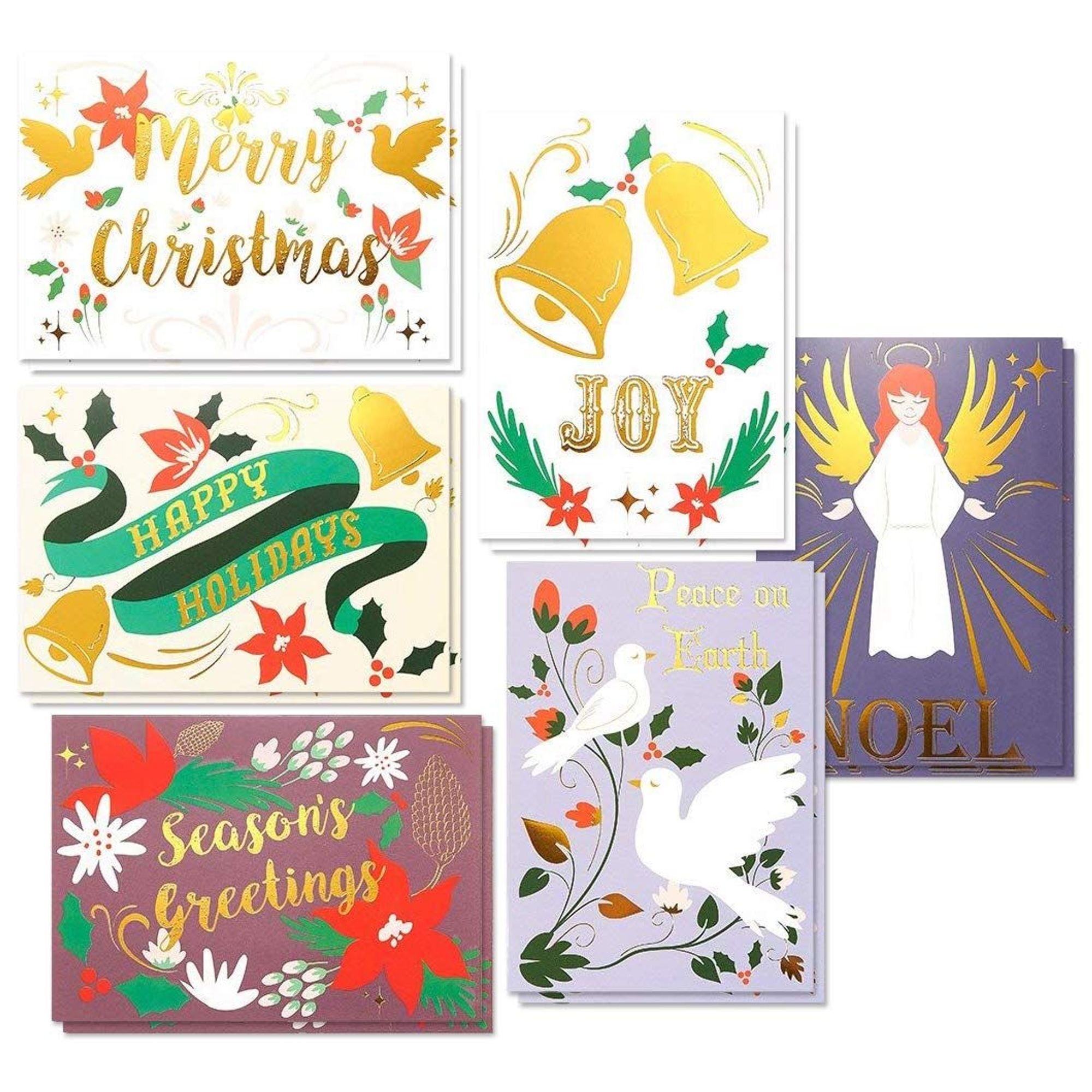 48Pack Merry Christmas Cards Bulk Box, Winter Holiday Greetings in 6