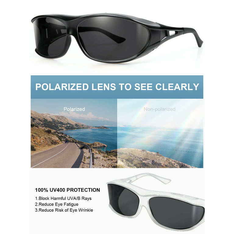 TINHAO Polarized Fit Over Glasses Sunglasses for Men Women Oversized HD  Wrap Around Wear Over Prescription Glasses 