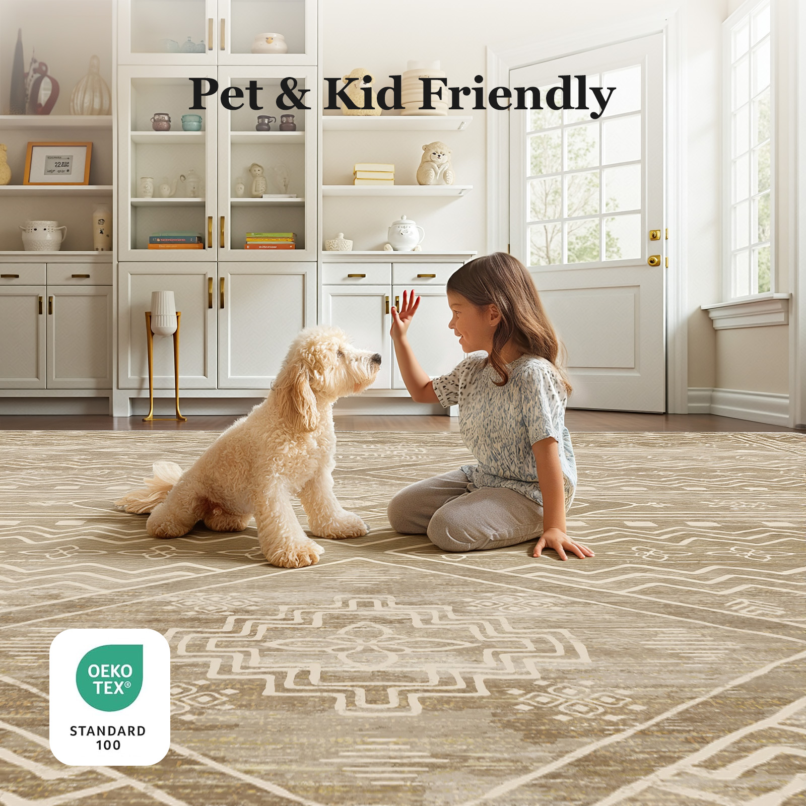 CHITOOMA 8'x10' Area Rugs for Living Room, Washable Boho Moroccan Rug Soft Vintage Distressed Geometric Tribal Area Rug for Bedroom Dining Room Office with Non-Slip Backing, Stain Resistant Non-Shed