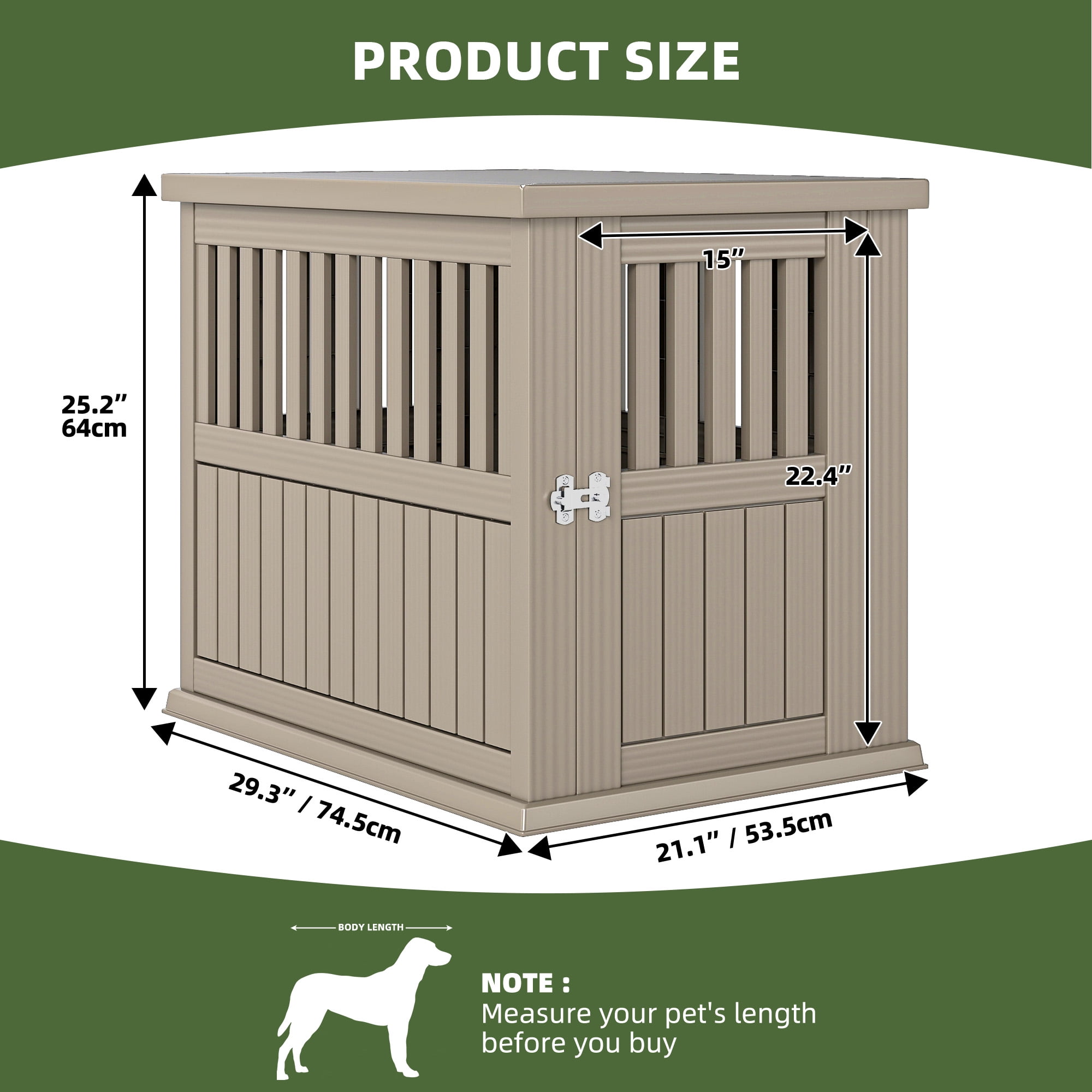 Uforic 30" Plastic Dog Crate for Small and Medium Dogs, Indoor Dog Kennel with Door Latch and Hollow Ventilated Design, Furniture End Table, Brown, 29.3"D x 15"W x 25.5"H