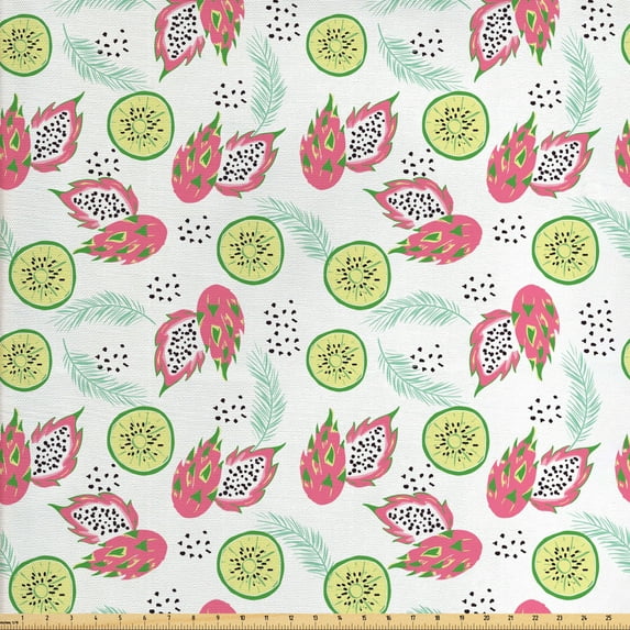 Fruit Fabric by the Yard, Abstract Pastel and Doodle Style Tropical Organic Foods and Leaves, Decorative Upholstery Fabric for Chairs & Home Accents, White Multicolor by Ambesonne