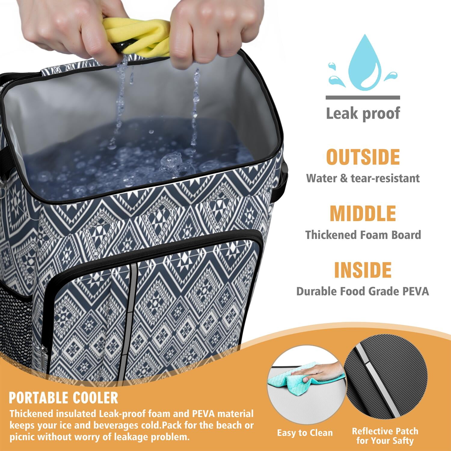 Travel Cooler Bag - Boho Bohemia Pioneer Flower Geometric Line Art Camping Beer Cooler Backpack with Bottle Opener- Waterproof Insulated Picnic Backpacks - Cooler Bag for Beach