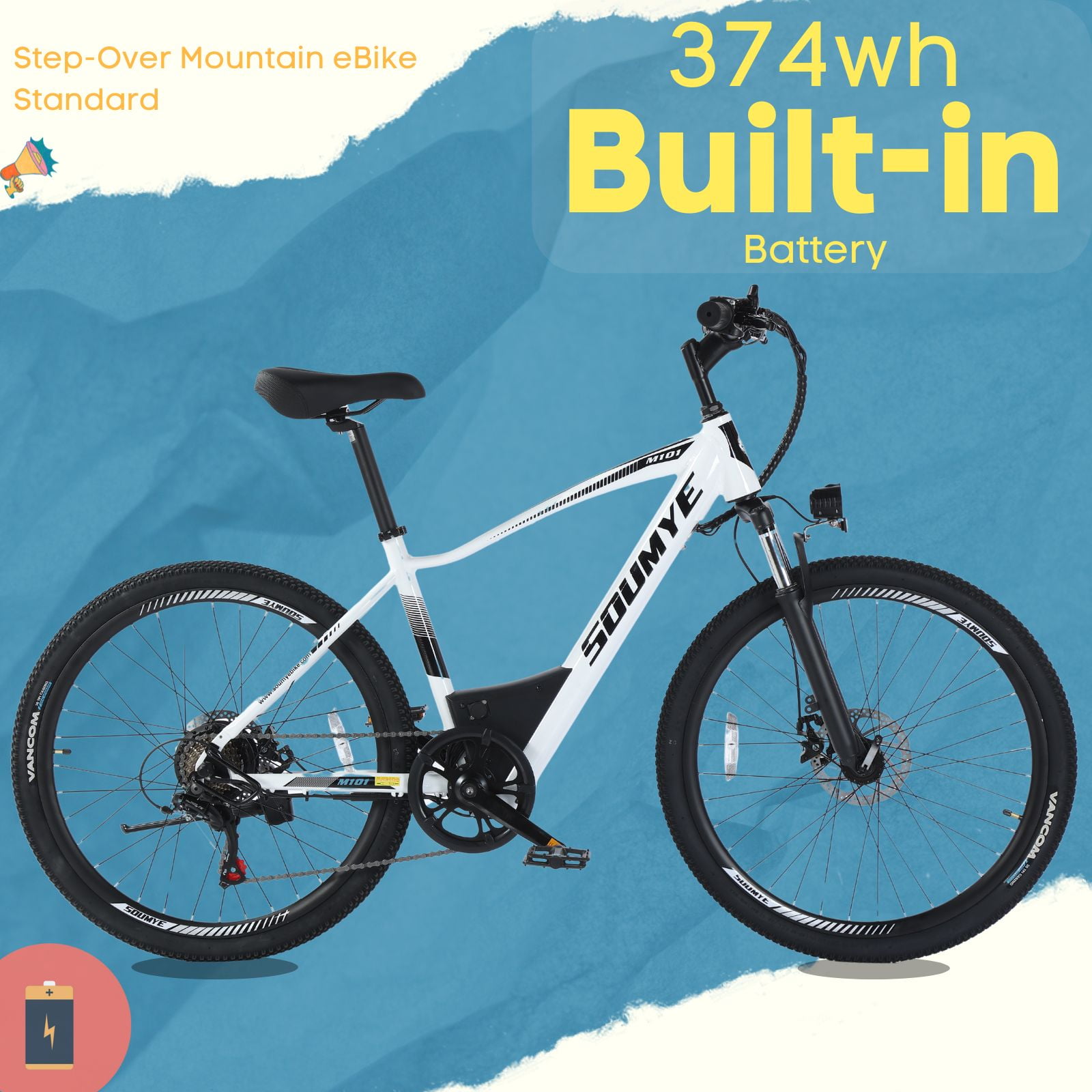 Electric Mountain Bike for Adults 26" Step-Thru/Over Commuting Ebike for Men Women with Peak Power 540w, 360Wh Built-in Battery, LCD Display, 7 Gears & Front Shock Absorber