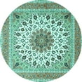 thumbnail image 1 of Ahgly Company Machine Washable Indoor Round Medallion Turquoise Blue Traditional Area Rugs, 7' Round, 1 of 4