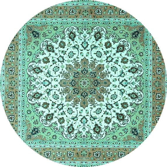 Ahgly Company Indoor Round Medallion Turquoise Blue Traditional Area Rugs, 6' Round