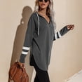 thumbnail image 3 of Sudadera con capucha holgada informal con dobladillo irregular y cuello en V, blusa de manga larga con capucha gris XL para mujer, 3 of 8